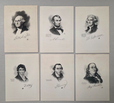 Vintage LOT Presidents Historical Portrait Drawings Sketch Prints w/ Autographs picture