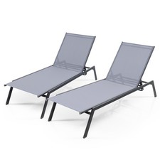 Patio 2PCS Lounge Chair Chaise Recliner 6-Position Adjustable Back Garden Deck picture