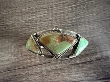 Rare Navajo Old Pawn 3 Stone Royston Turquoise Sterling Silver Cuff-37g picture