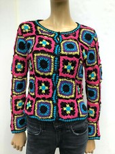 VTG Handmade Granny Square Afghan Crochet Long Sleeve Sweater Cardigan Size S picture