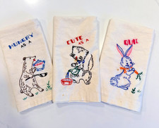 VTG 1950s Embroidered Tea Towel Set Vogart Pattern 294 Kitschy Animal Similes picture