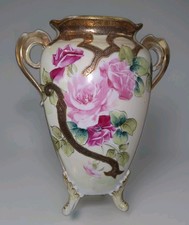 Antique Nippon Era Tashiro Shoten Pink Rose Vase Raised Moriage Hand Painted picture