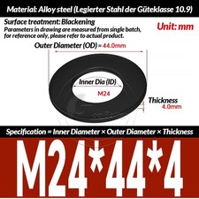 Flat Washers - Carbon Steel Grade 8.8 10.9 12 Black M2 M3 M4 M5 M6 M8 M10 to M45 picture