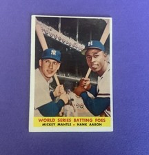 1958 Topps Baseball # 418 - WORLD SERIES BATTING FOES - MANTLE, AARON -  VG/EX picture