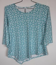 Lulu-B Asymmetrical 3/4 Sleeve Top Blue Geometric UPF50+ Women's L Resort Wear picture