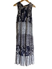 New Cupio XL Paisley Floral Navy Blue Patchwork Style Maxi Dress Sleeveless Boh picture