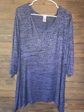 Catherine's Women’s Plus 2X Royal Purple Knit Studded Peace Graphic 3/4 Sleeve picture