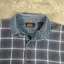 Vintage Faded Glory Mens Blue Plaid Cotton L/S Denim Collar Rugby Polo Shirt XL picture