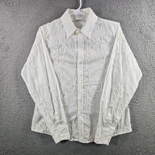 Craig Taylor White Floral Embroidered Button Down Shirt Kate Fit Size M USA Made picture