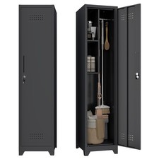 Broom Closet Storage Cabinet,Utility Closet Cabinet for Garage,Office,Gym,Black picture