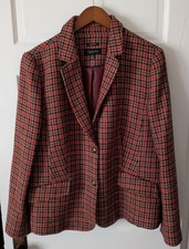 TALBOTS Aberdeen Houndstooth Plaid 2-Button Blazer/Jacket Sz 16 Pockets Red/Blk picture