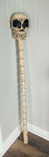 Vintage Hand Carved Wood Skull Staff Walking Stick Folk Art Memento Mori 41.5