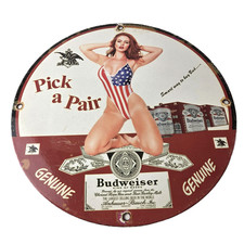 Vintage Budweiser Sign - Adult Beverage Gas Service Station Porcelain Sign picture