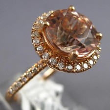 LARGE 4.13CT DIAMOND & AAA MORGANITE 18KT ROSE GOLD ROUND HALO ENGAGEMENT RING picture