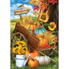 Briarwood Lane Fall Pumpkin Cart Garden Flag 12x18 picture