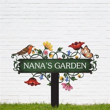 Custom Metal Garden Sign with Flowers, Personalized Outdoor Decor picture