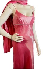 Y2K Barbie Pink Maxi Prom Formal Gown Rhinestone Accents W/Wrap SIZE 4 picture