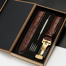 High Quality Cowhide Genuine Leather Watch Straps Butterfly Clasp Band 12-24mm picture
