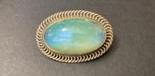 Opal Large Antique Brooch Yellow Gold Tone Pin with Old 30mm Stone picture
