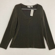New Chico's Travelers Ruched Detail V Neck Slinky Knit Metallic Top size Large/2 picture