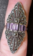 Vintage Heirloom 73 Sterling Silver Marcasite & Amethyst Art Deco Ring Size 7 picture