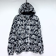 Love Moschino Hoodie Small Oversized All Over Print Full Zip Black AOP Sweater picture
