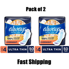 Always Ultra Thin Overnight Pads with Wings, Size 4, Overnight, 50 Count 2 Pack picture