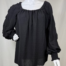 Max Studio Elegant Black Embroidered Polka Dot Ruffle Sleeves Blouse Size Large picture