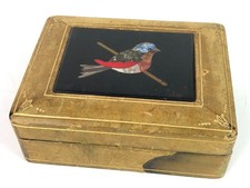Antique Pietra Dura Bird Leather Hinged Box Italian Italy picture