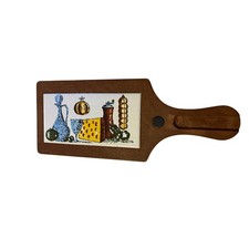 70s Vintage Unbranded Cheese Board Unisex OS Brown Good Ceramic Tile Inlay MCM picture