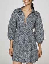 NWT XS Anthropologie Maeve Bettina Blue Paisley Floral Tiered Shirt Dress Pocket picture