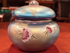 Vintage Fenton Favrene Glass Lidded Puff Box Hand Painted Limited Edition #778 picture