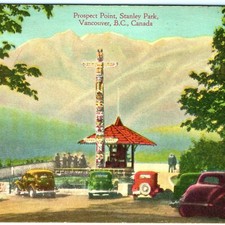 c1940s Vancouver, BC Prospect Point Stanley Park Postcard Totem Pole Cars picture