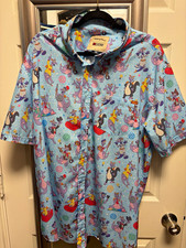 RSVLTS Disney Parks Figment Blue Graphic Print Short Sleeve Button-Up Shirt 2XL picture