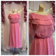Vintage 70s 80s Pink Midi Party Formal Dress Boho Flowy Coquette Minimalist S picture
