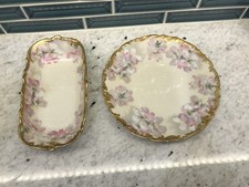 T&V Limoges Two Small Plates Floral Gold Trim picture