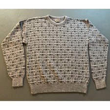 VTG St Johns Bay Crewneck Sweater Mens L Grey Basketweave Knit Cotton Blend 90s picture