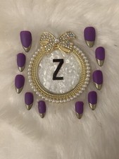 Z NAILZ Gorgeous Set Of Handmade M Squoval Purple/gold French Press On Nails picture
