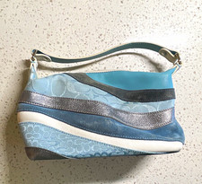Coach Y2K Vintage Signature Logo Blue Suede Wave Patchwork Purse Handbag (rare) picture