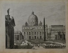 Antique 1774 Engraving St. Peter's Basilica and Piazza San Pietro in Rome Art picture