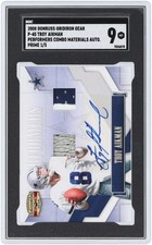 Troy Aikman Cowboys Autographed 2008 Donruss Gridiron Gear #P-45 #1/5 SGC 9 Card picture