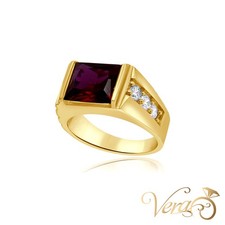 10K Yellow Gold Men’s Ring with Red Rectangular CZ and Side Stones, Size 9, 7.7g picture