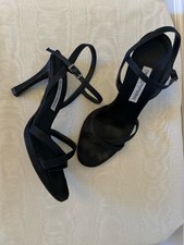 Vintage Emporio Armani Black Satin Strappy Heels Sandals 38 90s Minimalist picture