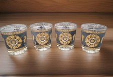 Vinatge Lowball Glasses 4 GEORGES BRIARD MCM GOLD REGALIA CROWN & SHEILD Wow picture