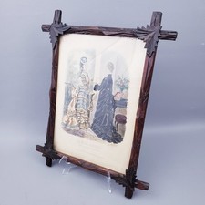 Antique French La Mode Illustrée Victorian Fashion Plate Engraving Print Framed picture