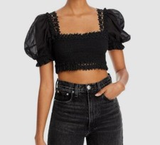 $291 Charo Ruiz Women's Black Puff Sleeve Judy Crop Top Size X-Small picture
