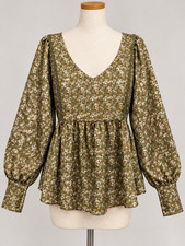 HEYSON NWT Olive Floral Peplum Blouse Lace Balloon Sleeve Top L picture