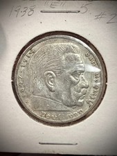1938-E Germany 5 Reichsmark Silver Coin - Hindenburg - Muldenhütten Mint- Scarce picture