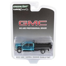 Blue Chrome Chase ~ 1/64 2022 GMC Sierra 3500HD with Dump Bed Greenlight 51563-A picture