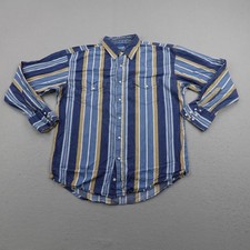 Vintage Wrangler Shirt Mens XL Blue Beige Western Pearl Snap Chamray Denim Rodeo picture